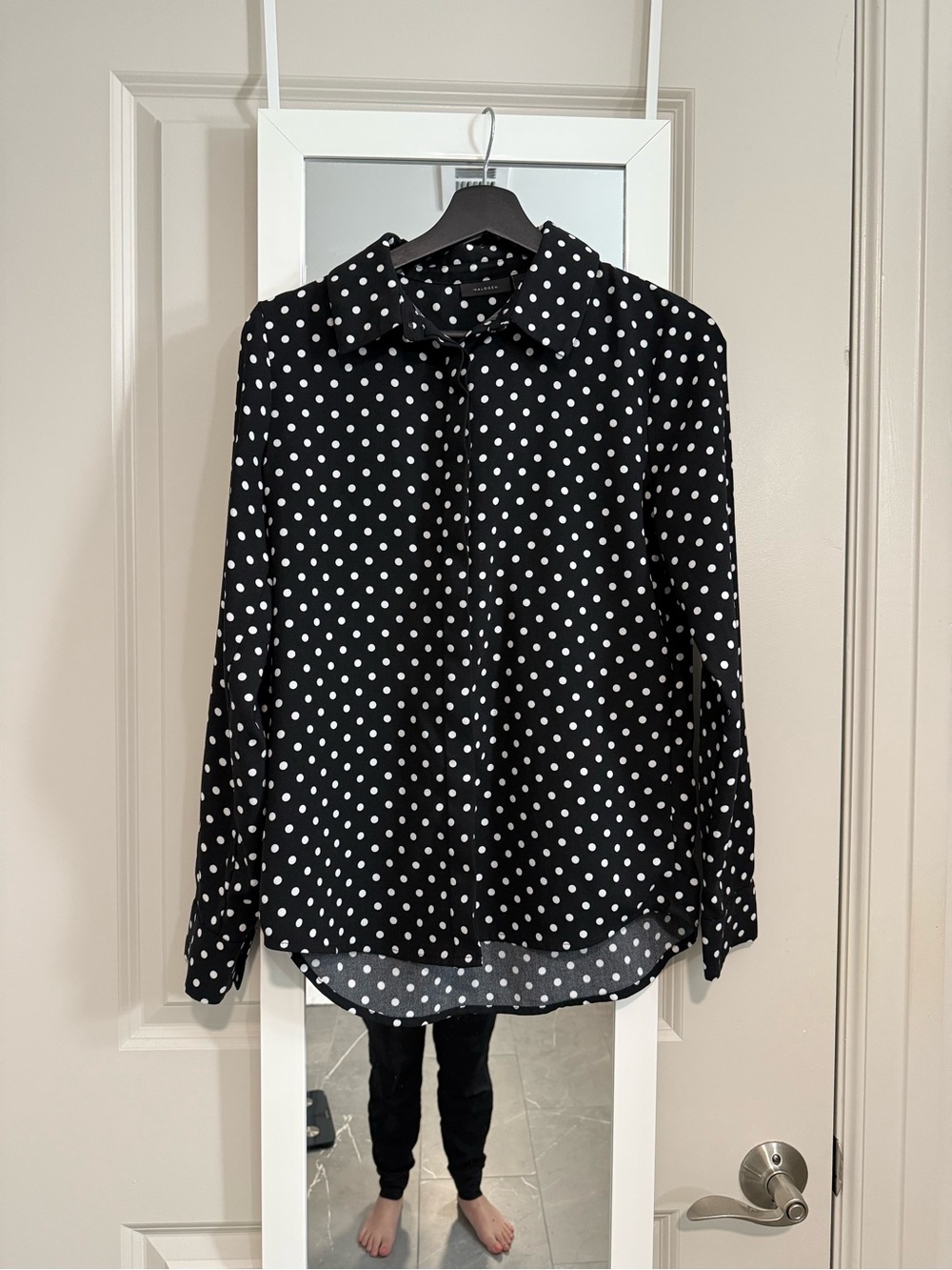 Halogen Hidden-Placket Long Sleeve Dress Shirt | XS | Polka Dot